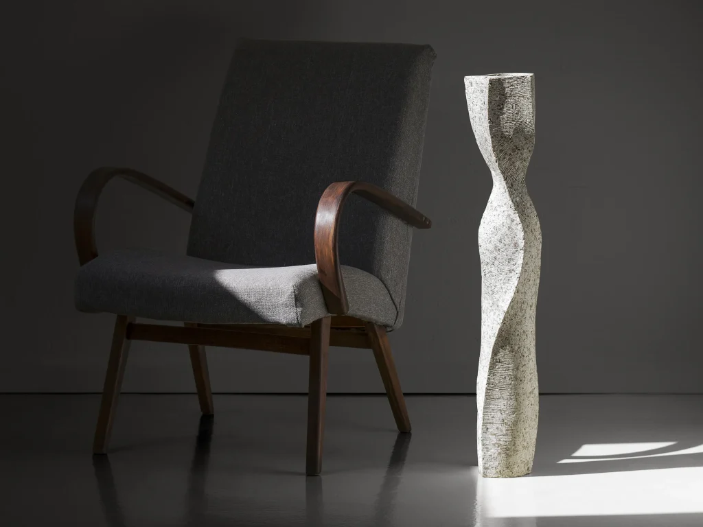 Solid White Stone Tall Floor Vase - Column Series In Cast Stone By Donatas Zukauskas — 2