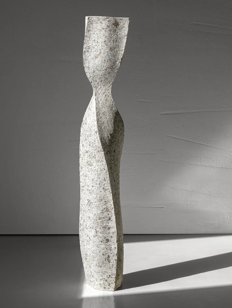 Solid White Stone Tall Floor Vase - Column Series In Cast Stone By Donatas Zukauskas — 4