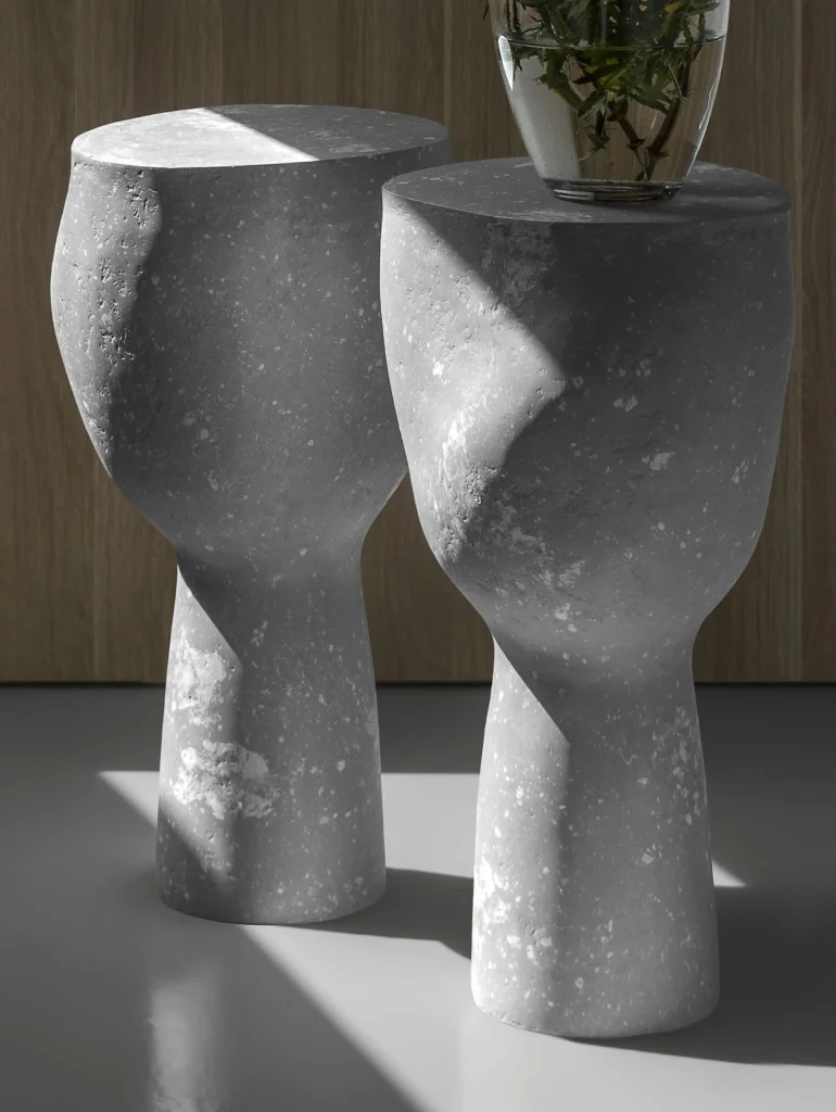 Solid White Stone Side Table - Plinth Series In Cast Stone By Donatas Zukauskas — 6