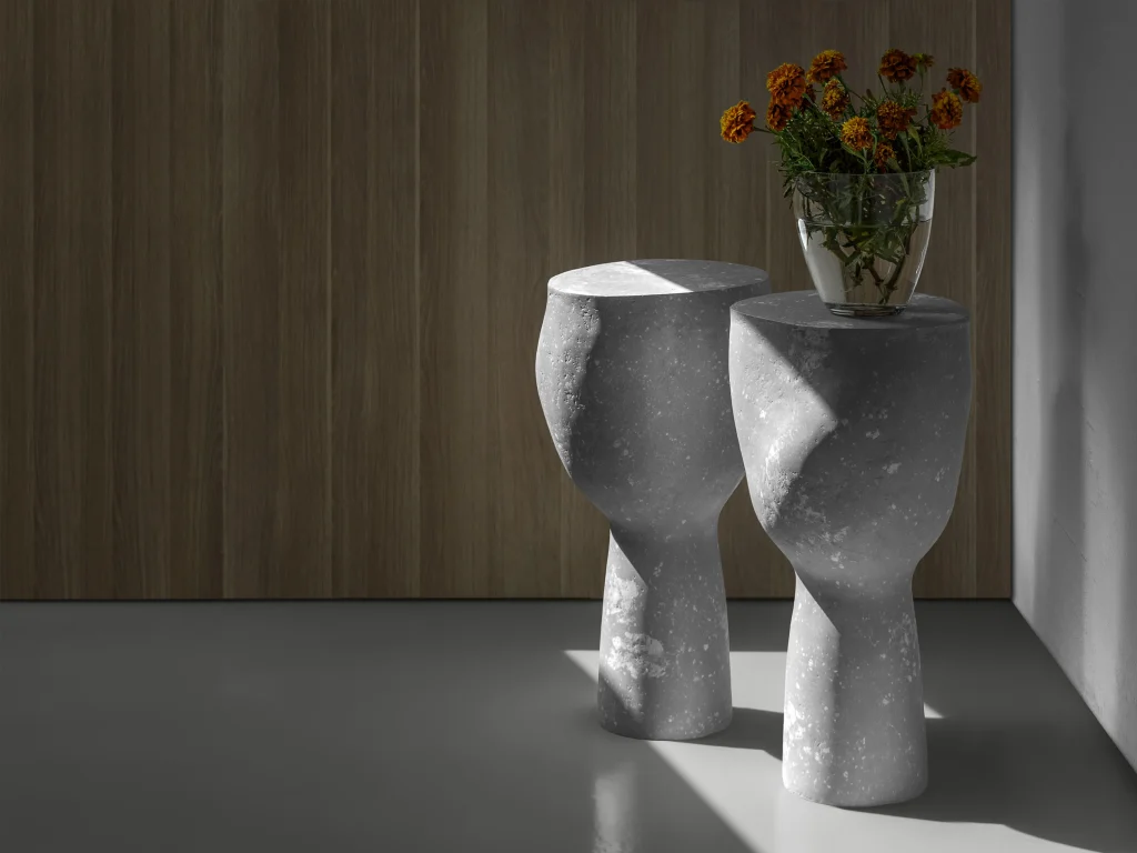 Solid White Stone Side Table - Plinth Series In Cast Stone By Donatas Zukauskas — 7