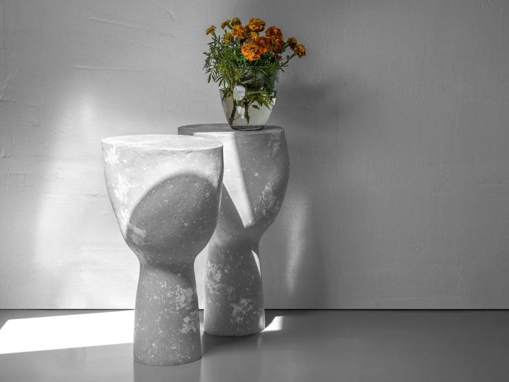 Solid White Stone Side Table - Plinth Series In Cast Stone By Donatas Zukauskas — 9