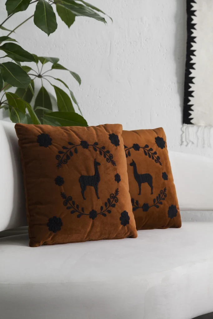 Llama Hand Embroidered Decorative Pillows, Set Of 2 — 12