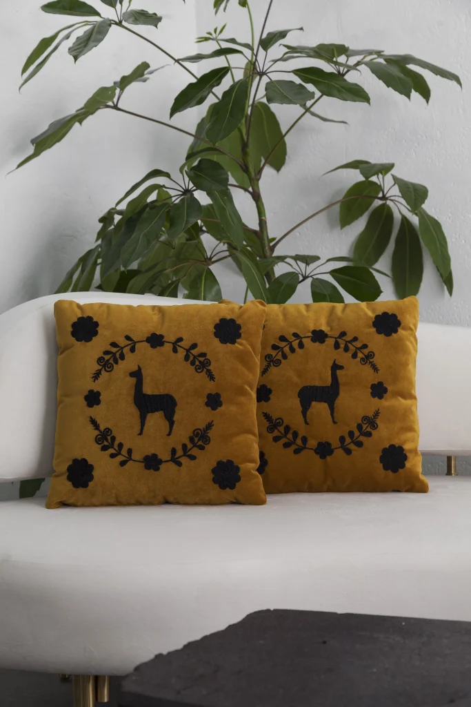 Llama Hand Embroidered Decorative Pillows, Set Of 2 — 15