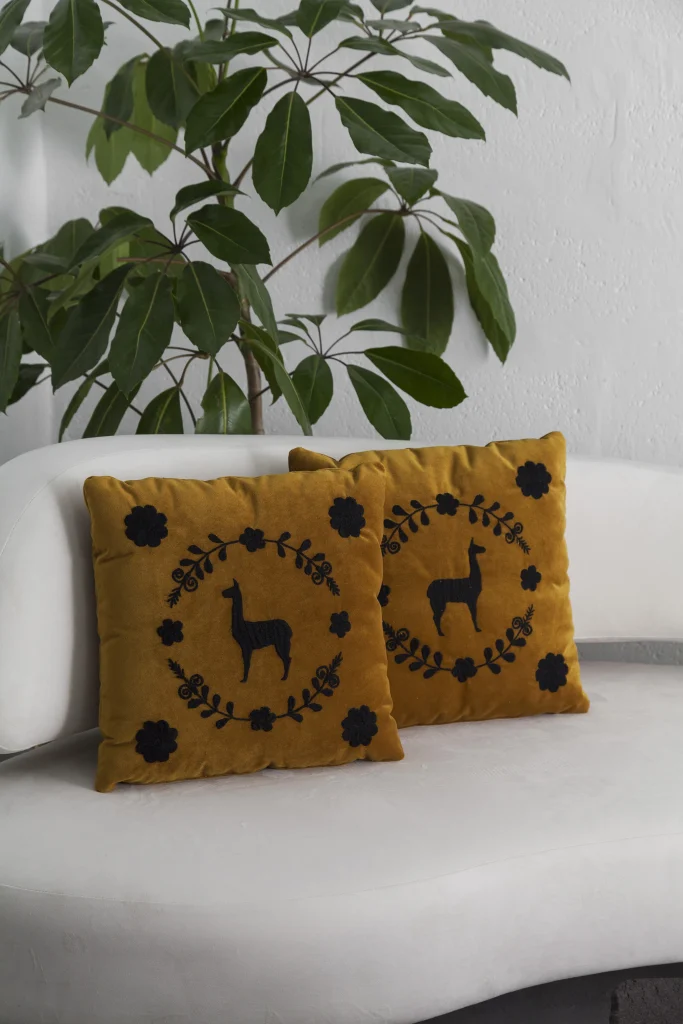 Llama Hand Embroidered Decorative Pillows, Set Of 2 — 16