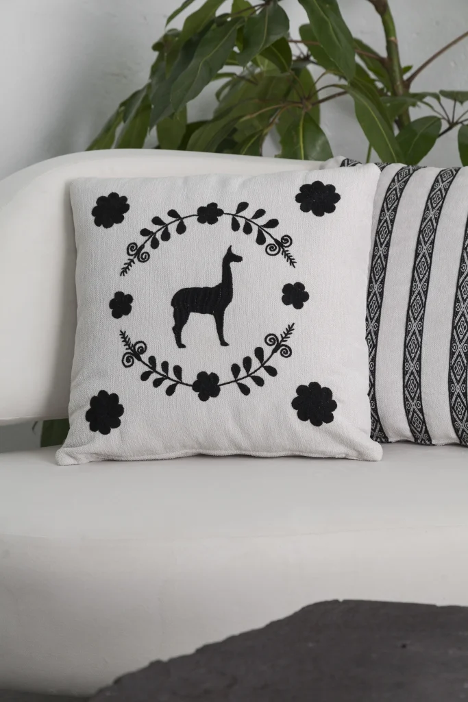 Llama Hand Embroidered Decorative Pillows, Set Of 2 — 18