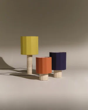 Roma Dodecagon Medium Table Lamp In White Travertine - Brick Red