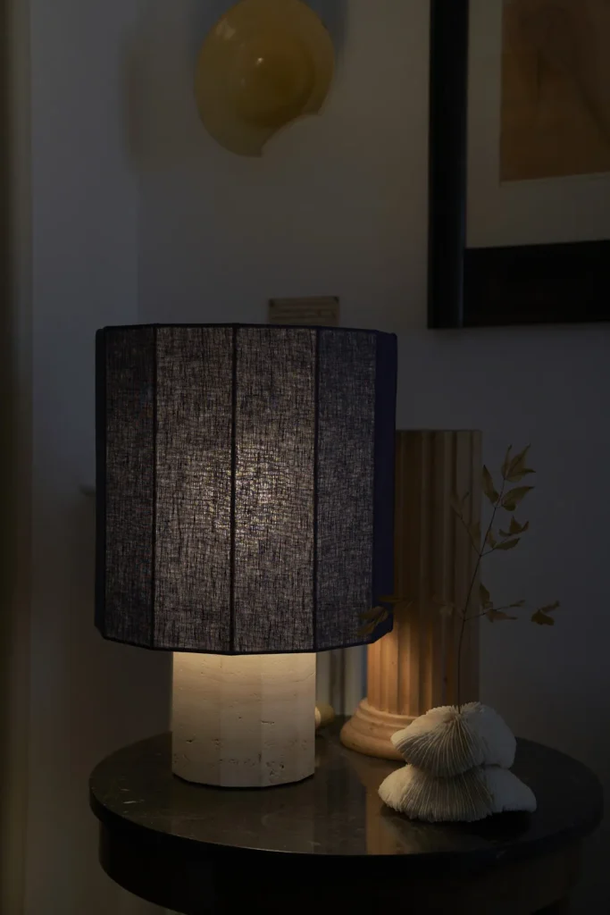 Roma Dodecagon Medium Table Lamp In White Travertine — 5