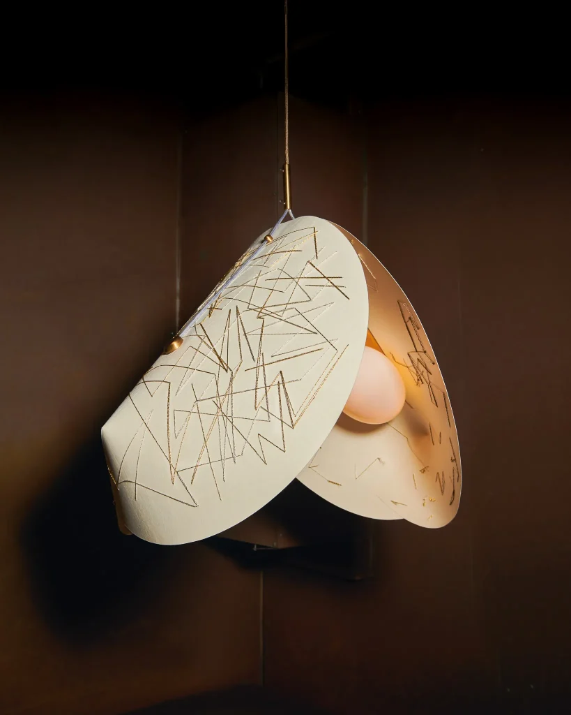 Concha Embroidure Limited Edition Pendant Light In Metallic Threads, Paper, Brass And Glass — 2