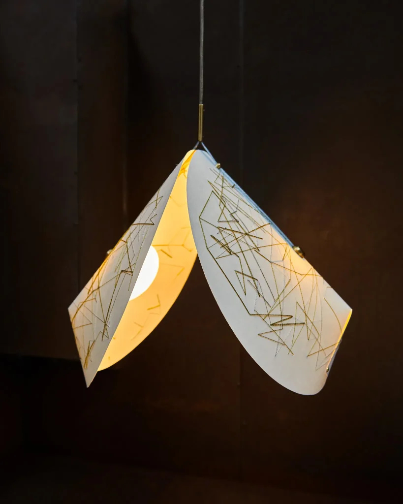 Concha Embroidure Limited Edition Pendant Light In Metallic Threads, Paper, Brass And Glass — 4