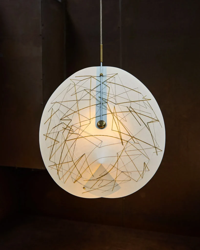 Concha Embroidure Limited Edition Pendant Light In Metallic Threads, Paper, Brass And Glass — 5