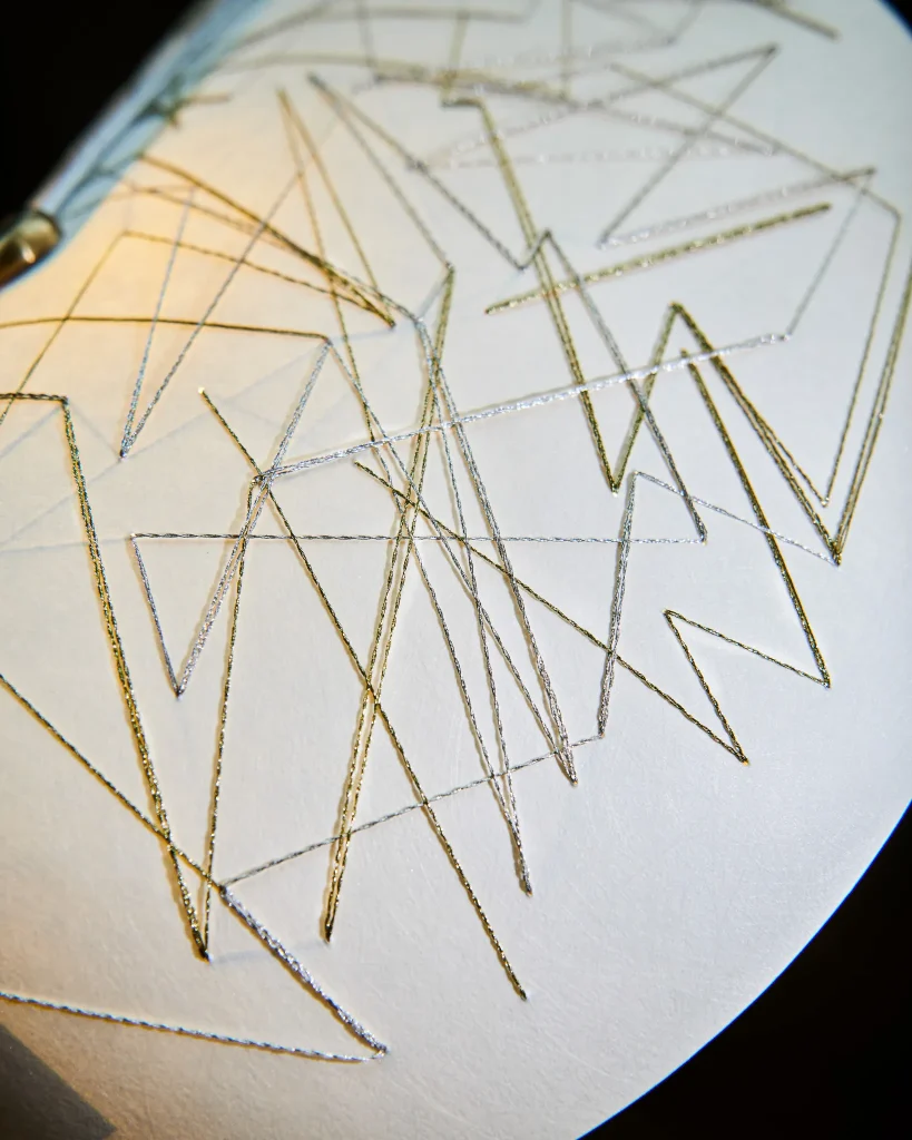 Concha Embroidure Limited Edition Pendant Light In Metallic Threads, Paper, Brass And Glass — 6