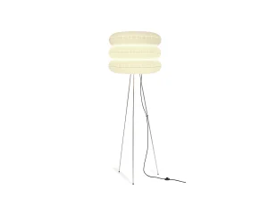 Big Puff tripod floor lamp with an inflated cream polyurethane shade on a stainless steel tripod by PUFF-BUFF