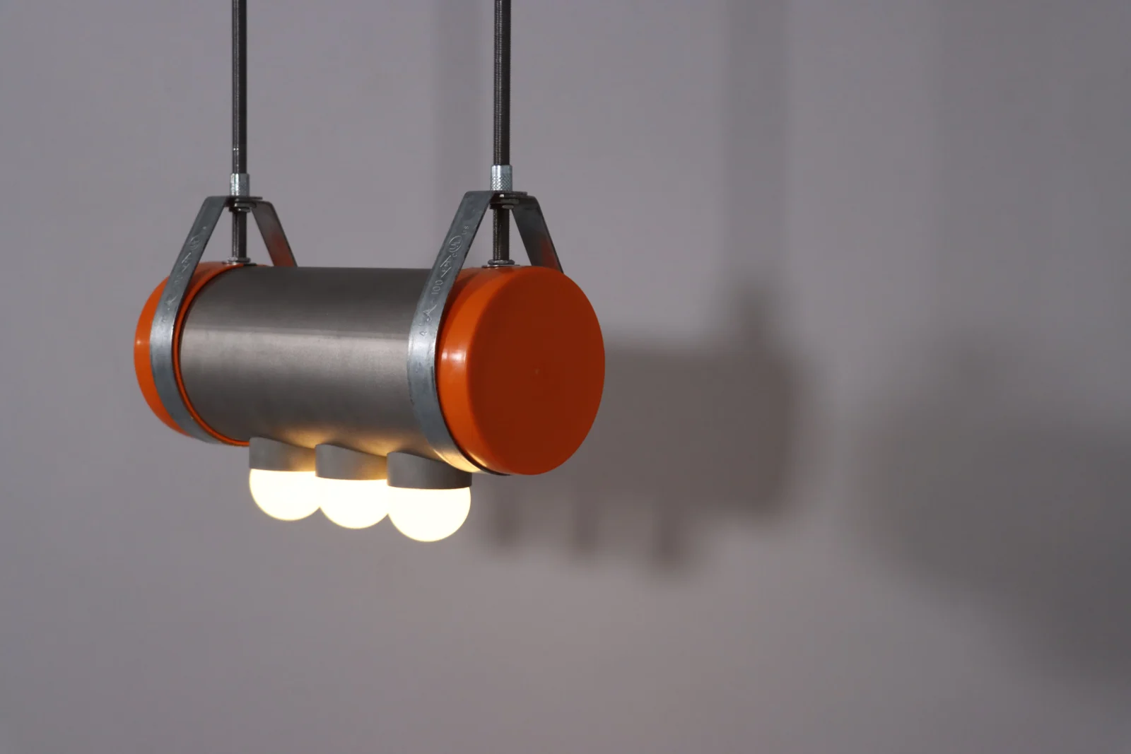 Three Bulb Upcycled Pendant Lamp in Raw Steel — 2
