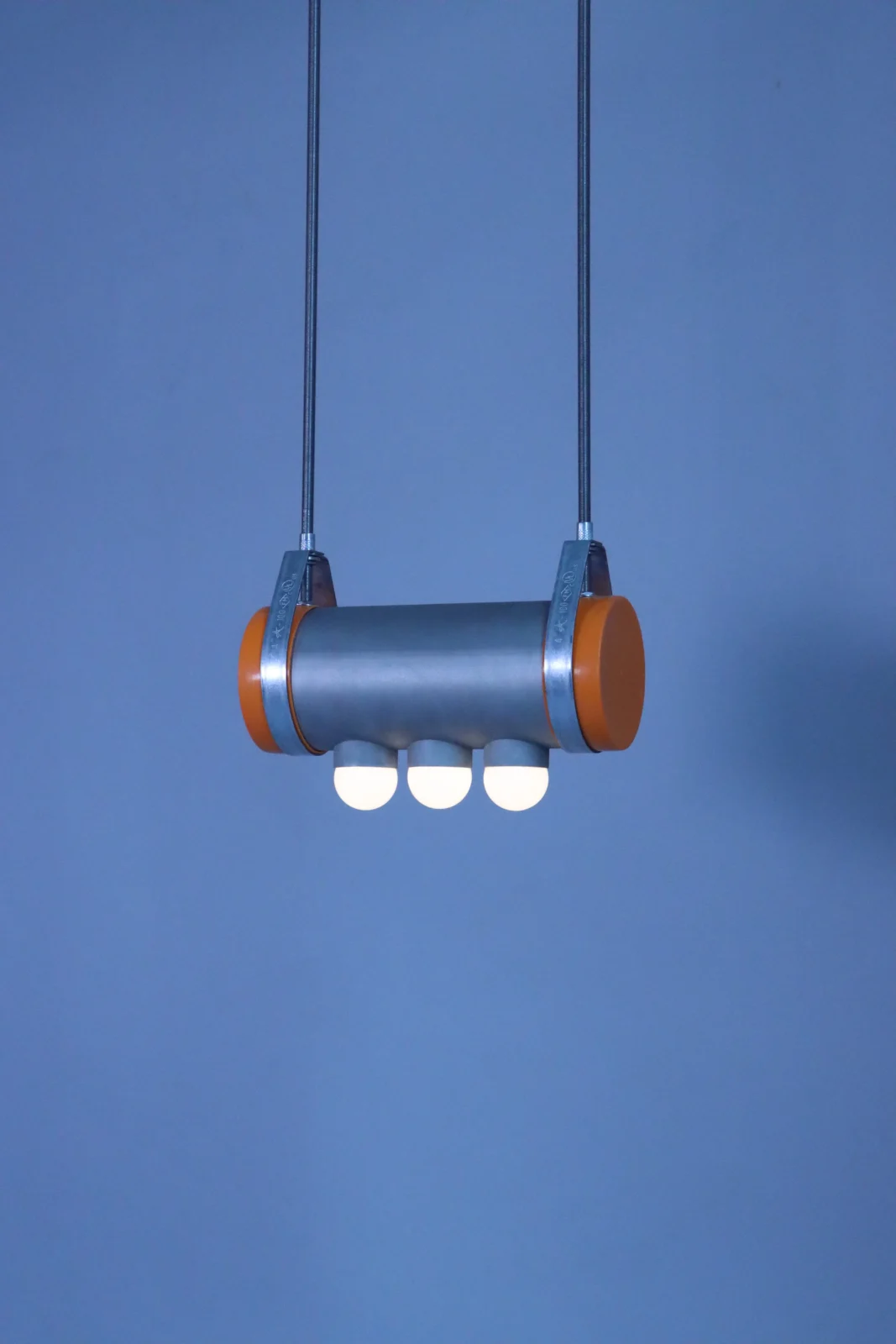 Three Bulb Upcycled Pendant Lamp in Raw Steel — 5