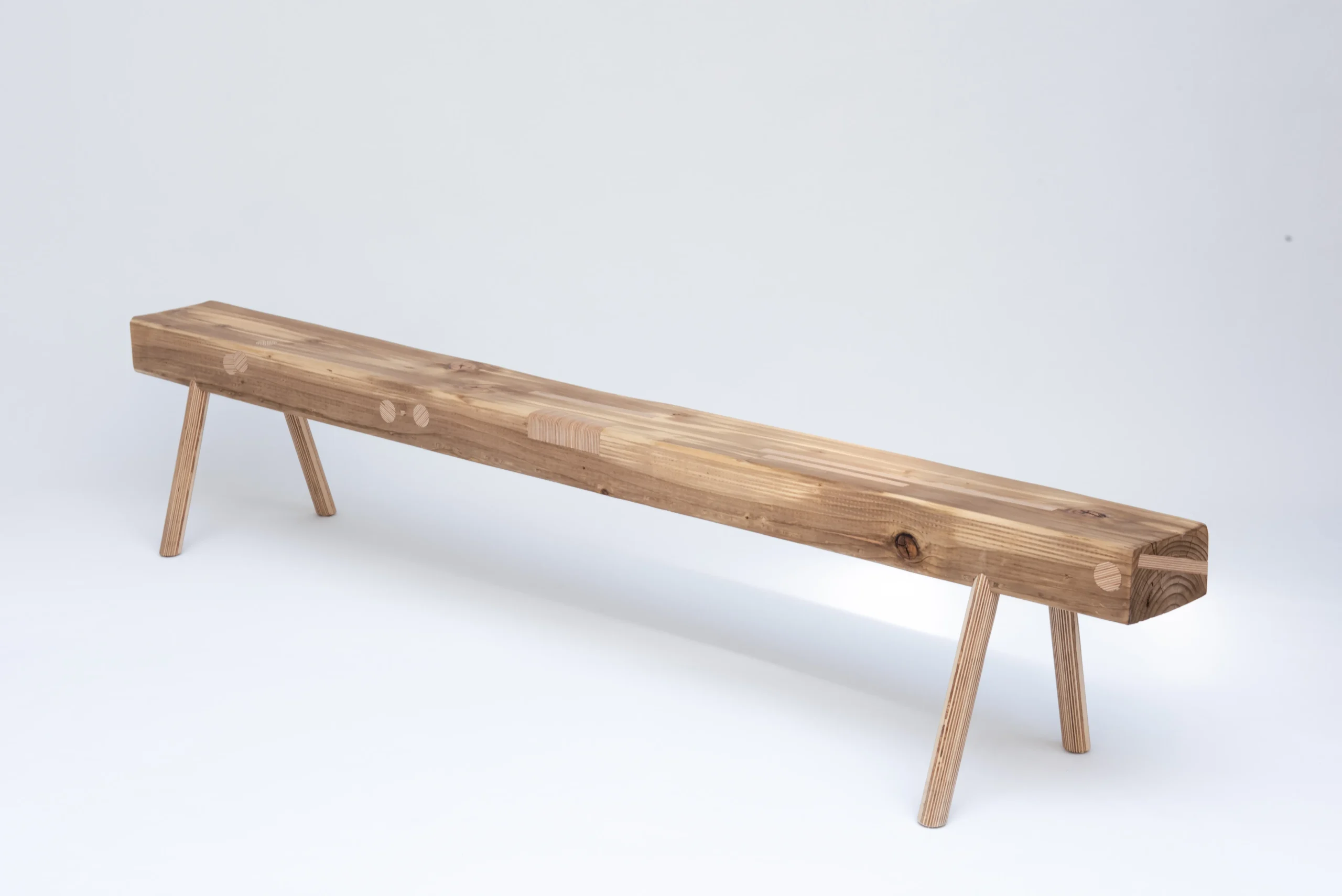 Bimschtal No.1 wooden bench from salvaged beams by StorqueStudios