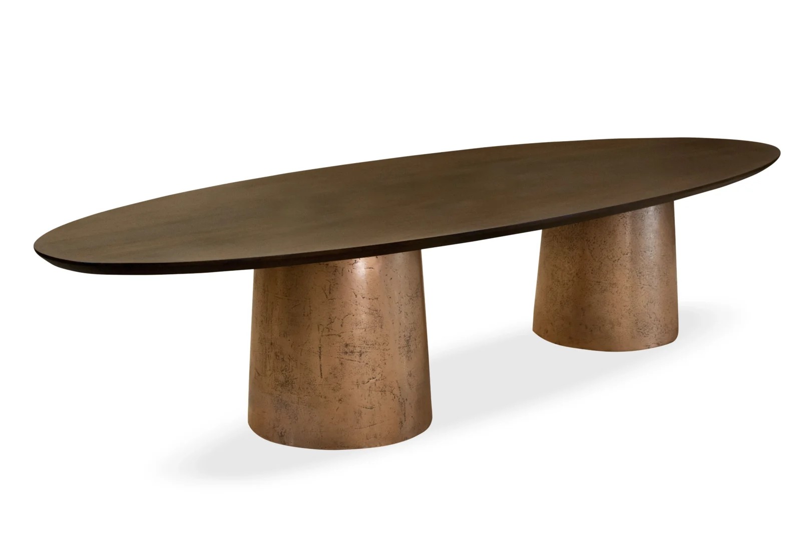 Benone - Cast Bronze & Lacquered Twin-pedestal Oval Dining Table With Quartz Top — 2