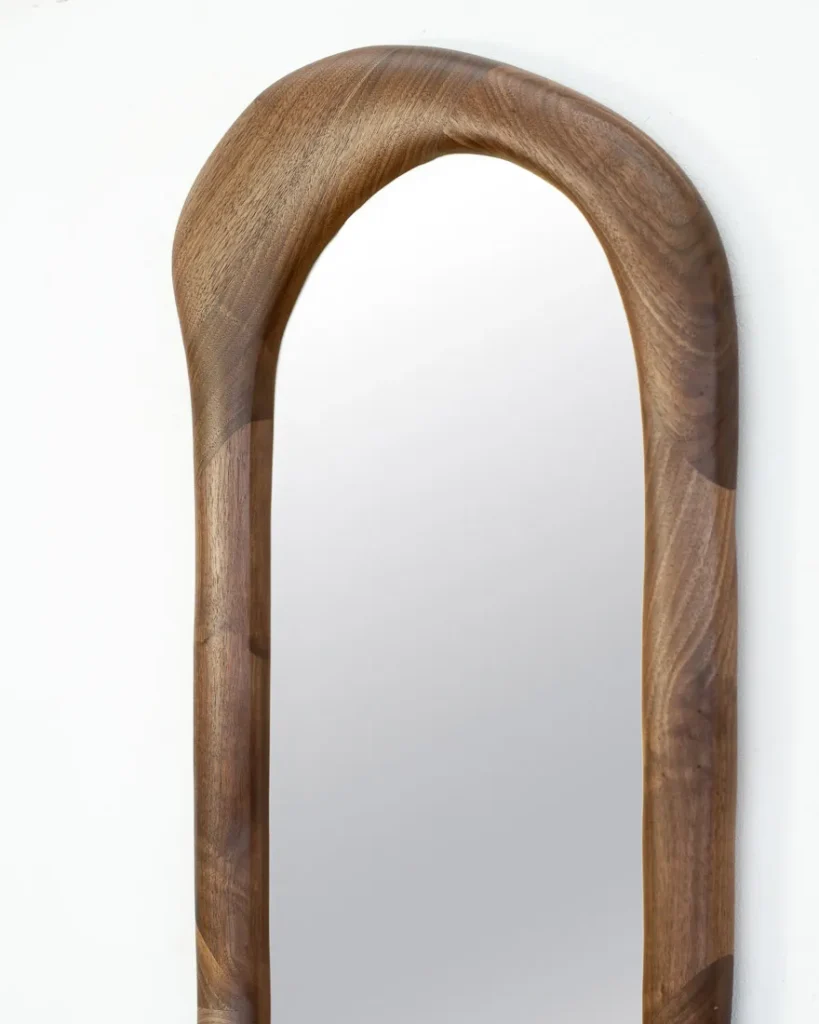 Sculptural Mirror With Shelf - Natural Walnut Wood — 2