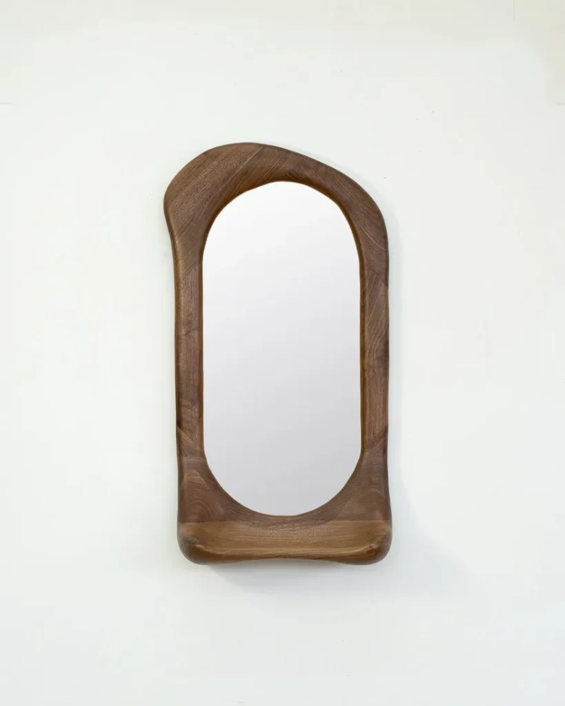 Sculptural Mirror With Shelf - Natural Walnut Wood — 5