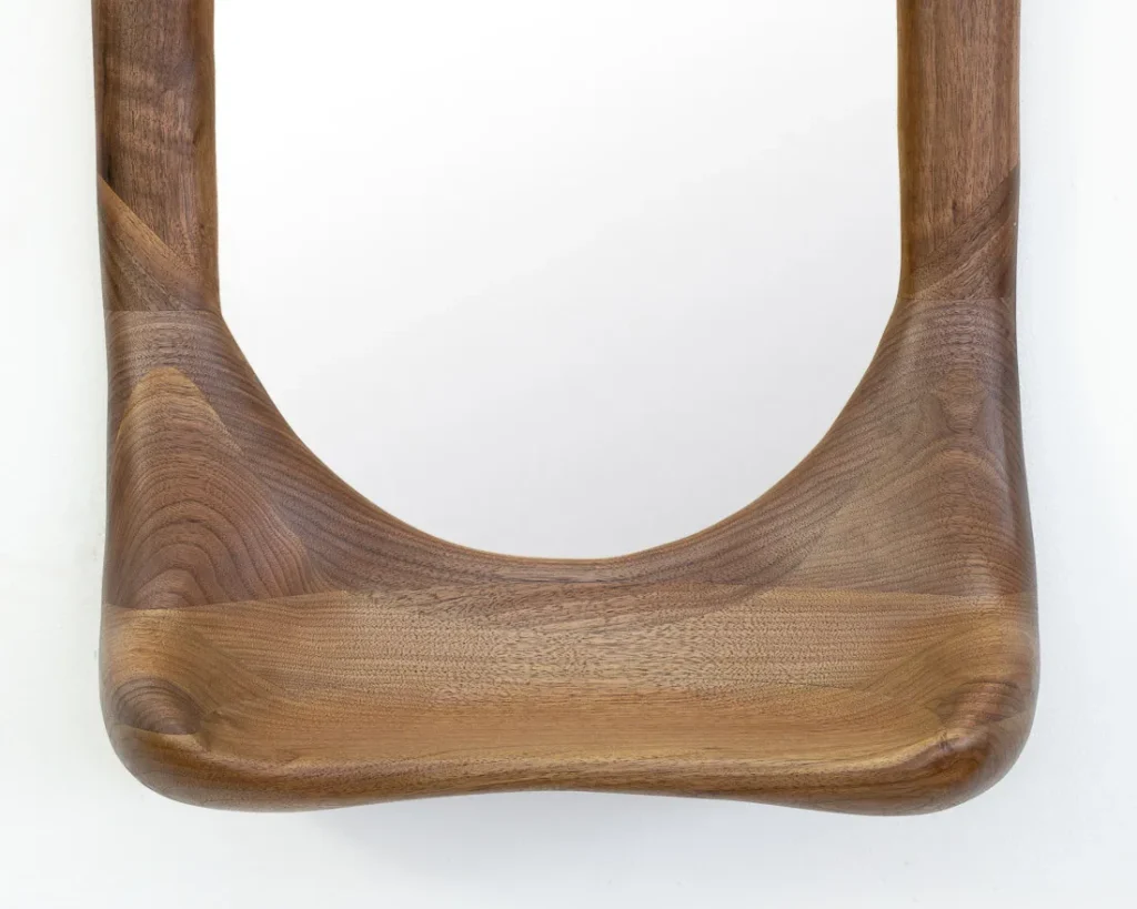 Sculptural Mirror With Shelf - Natural Walnut Wood — 6