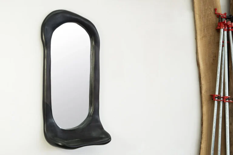 Sculptural Mirror With Shelf - Ebonized Walnut Wood — 3