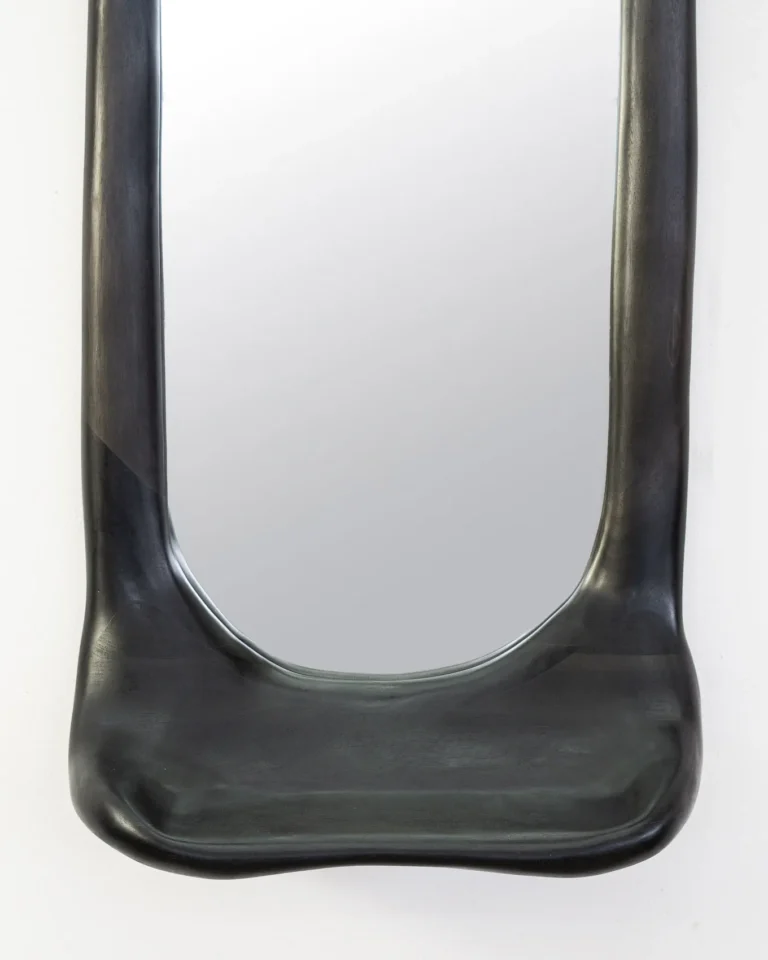 Sculptural Mirror With Shelf - Ebonized Walnut Wood — 4