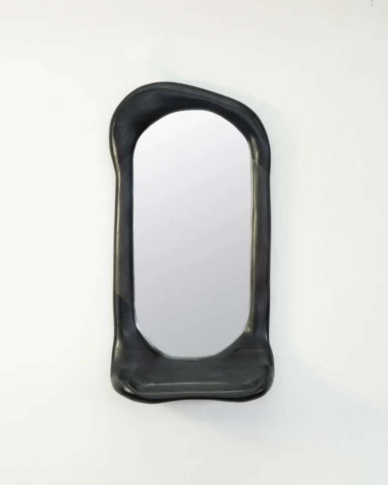 Sculptural Mirror With Shelf - Ebonized Walnut Wood — 5