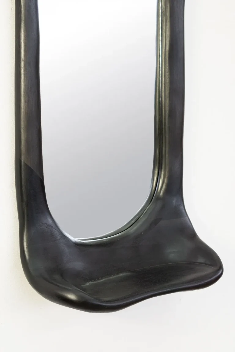 Sculptural Mirror With Shelf - Ebonized Walnut Wood — 6