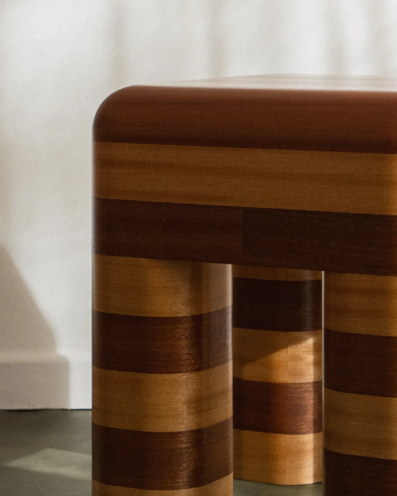 Marcello - Mahogany Wood Striped Stool / Side Table — 2