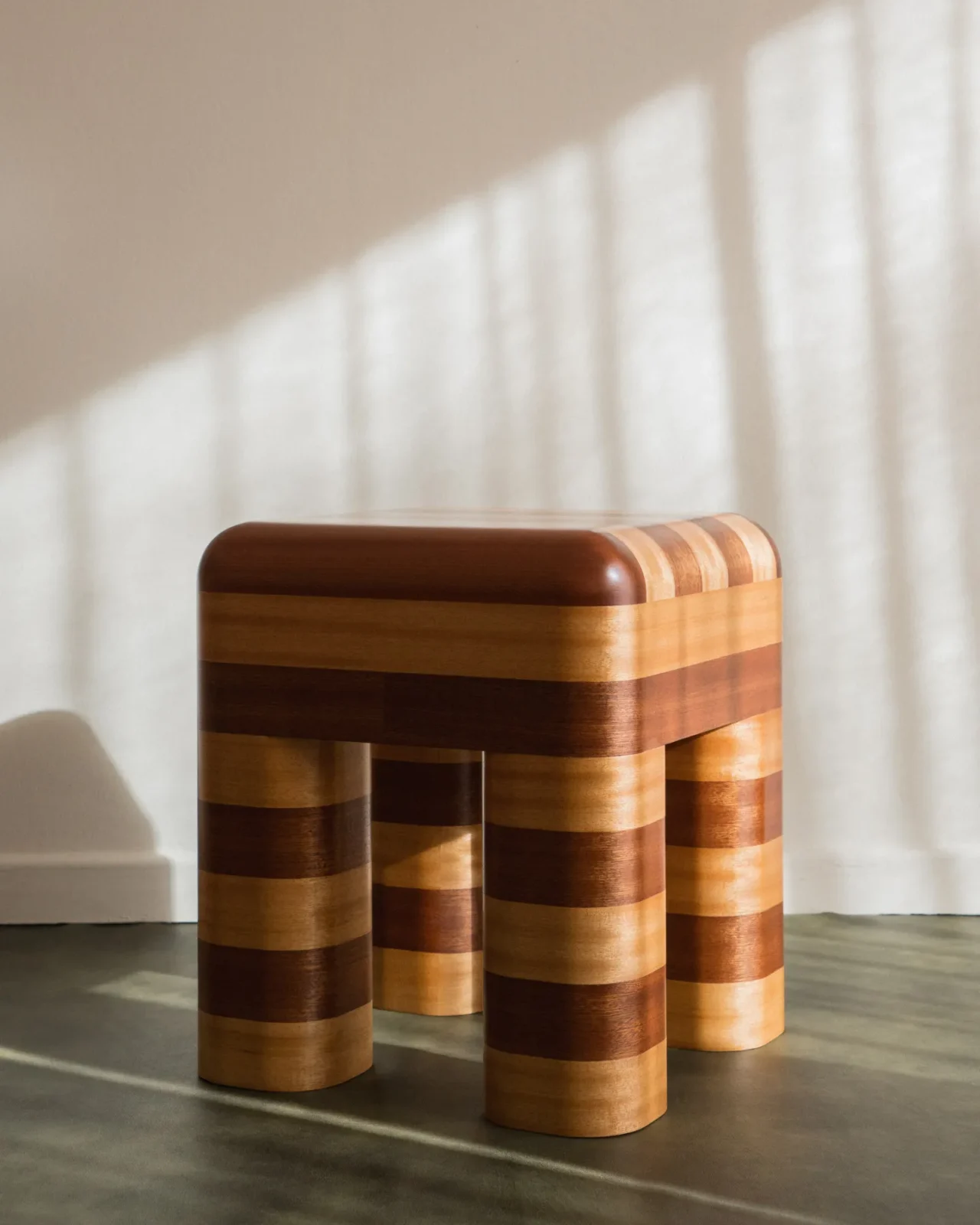 Marcello - Mahogany Wood Striped Stool / Side Table — 3