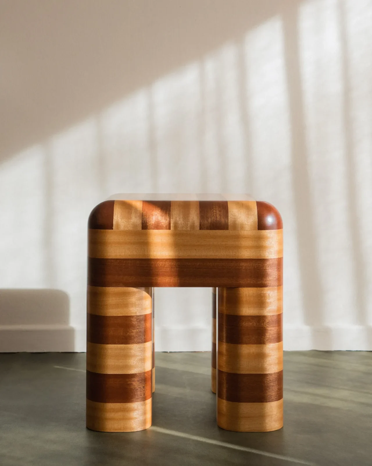 Marcello - Mahogany Wood Striped Stool / Side Table — 4