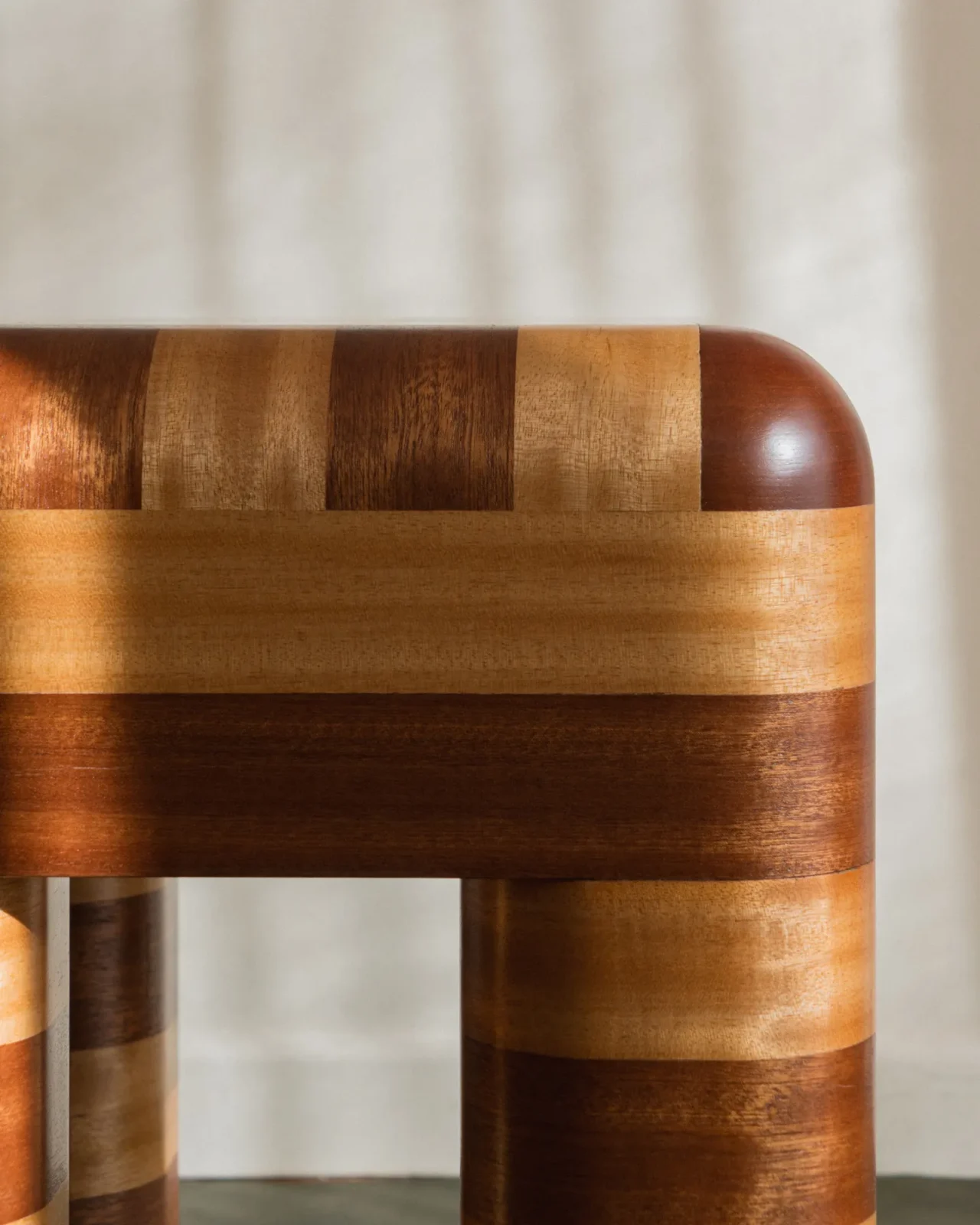 Marcello - Mahogany Wood Striped Stool / Side Table — 5