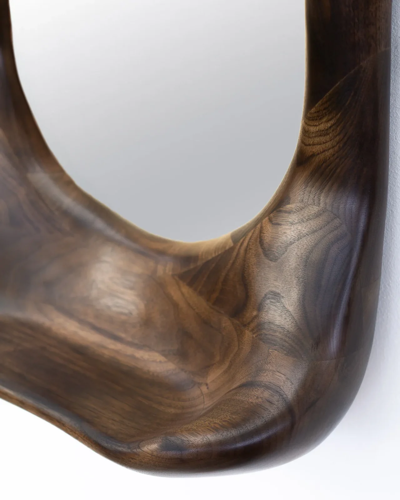 Sculptural Mirror With Shelf - Slightly Charred Walnut Wood — 5