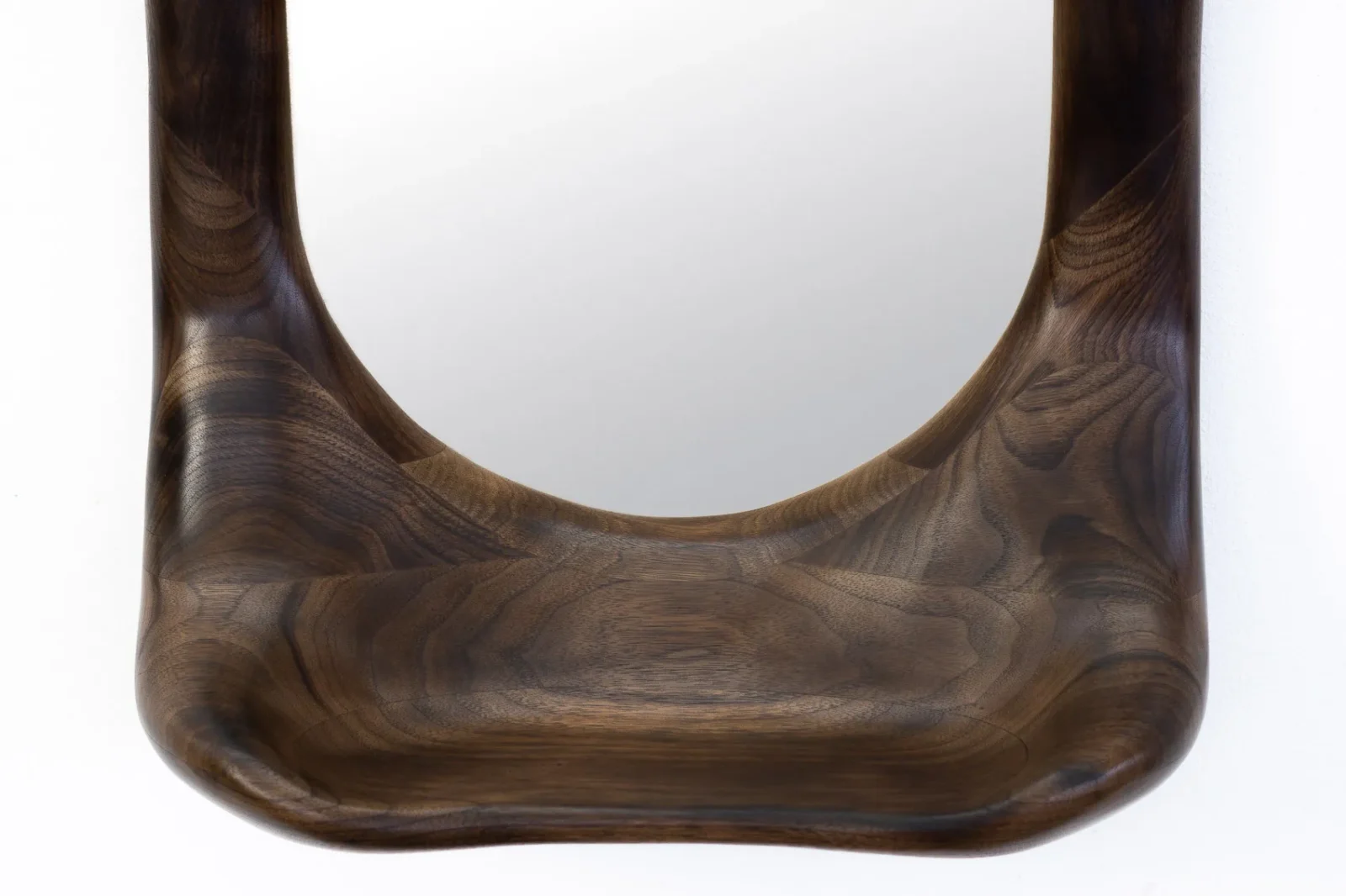 Sculptural Mirror With Shelf - Slightly Charred Walnut Wood — 7