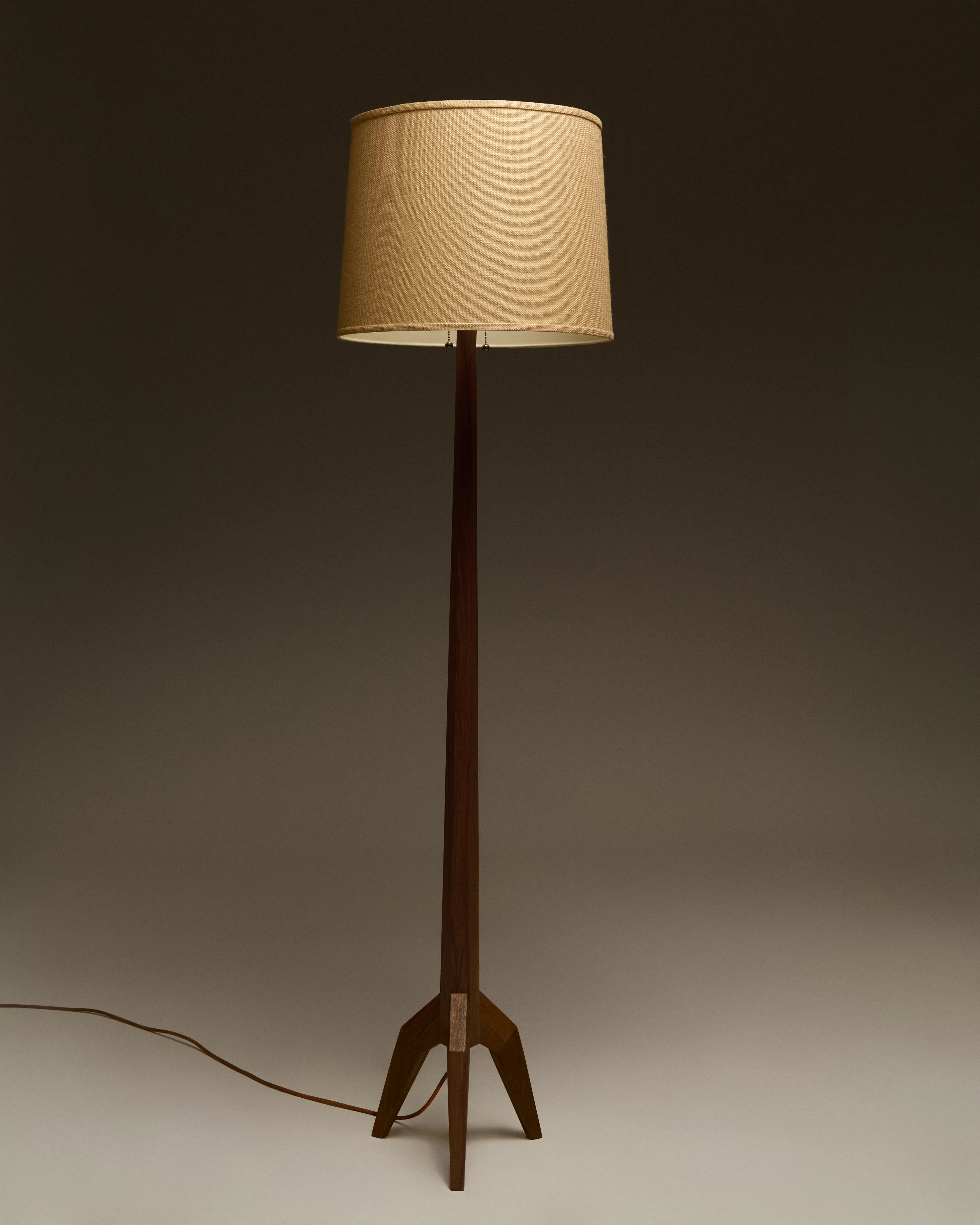 Falcon Floor Lamp in Brass and Oak Wood
