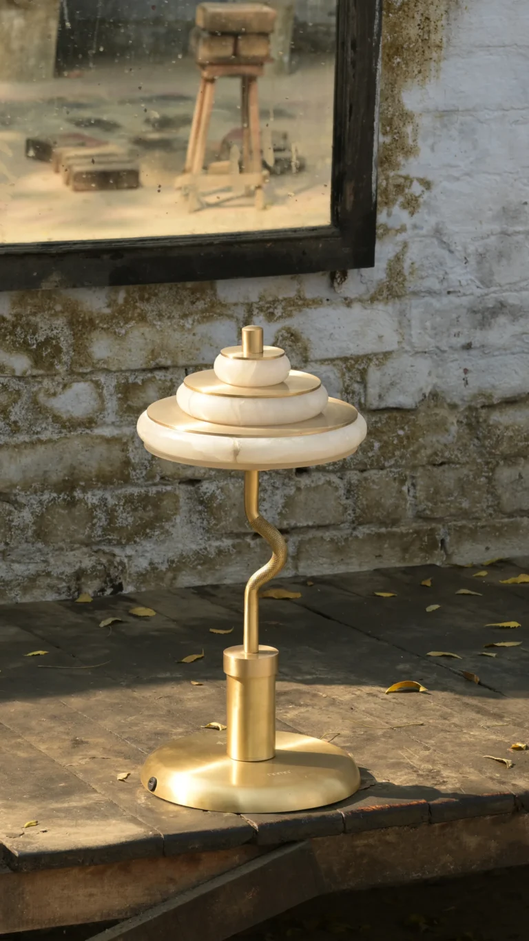 Barbell Table Lamp 2.0 In Brass And Alabaster — 7