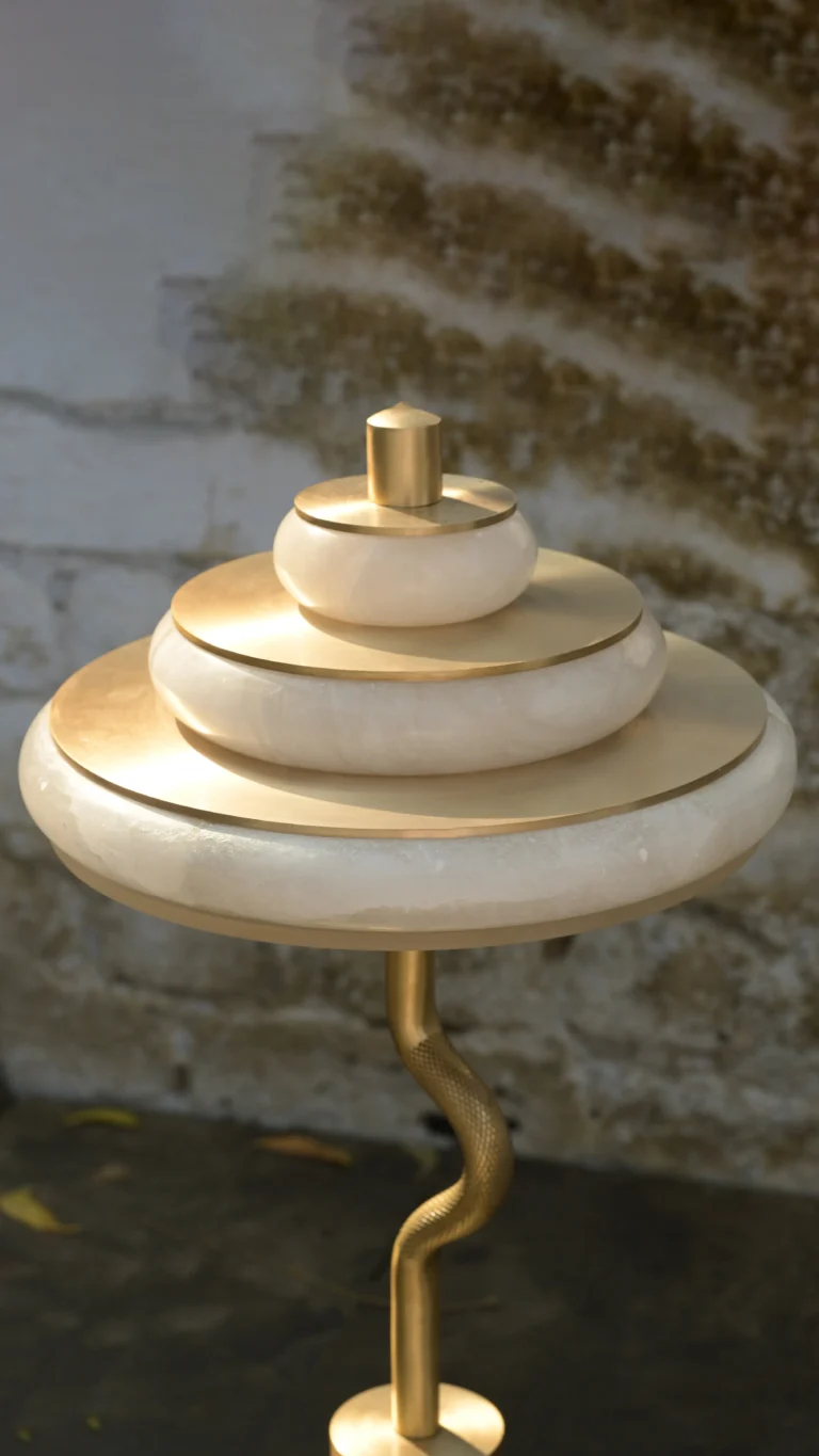 Barbell Table Lamp 2.0 In Brass And Alabaster — 10