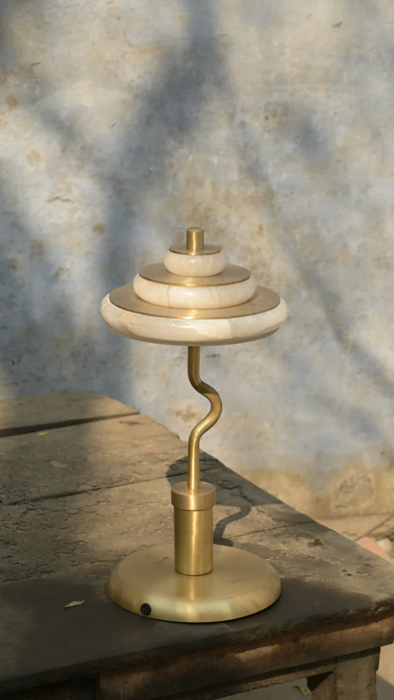 Barbell Table Lamp 2.0 In Brass And Alabaster — 13