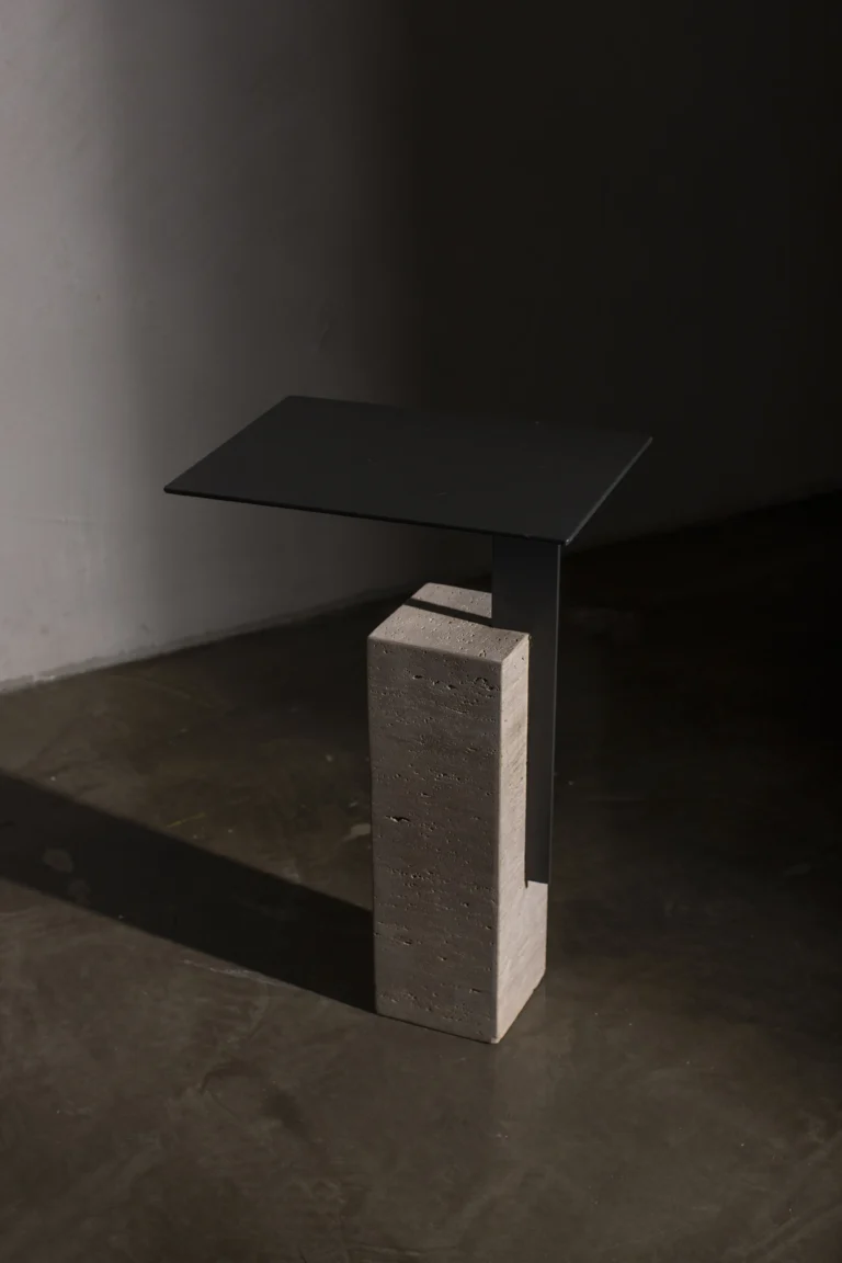 Mono - Travertine And Metal Side Table — 4