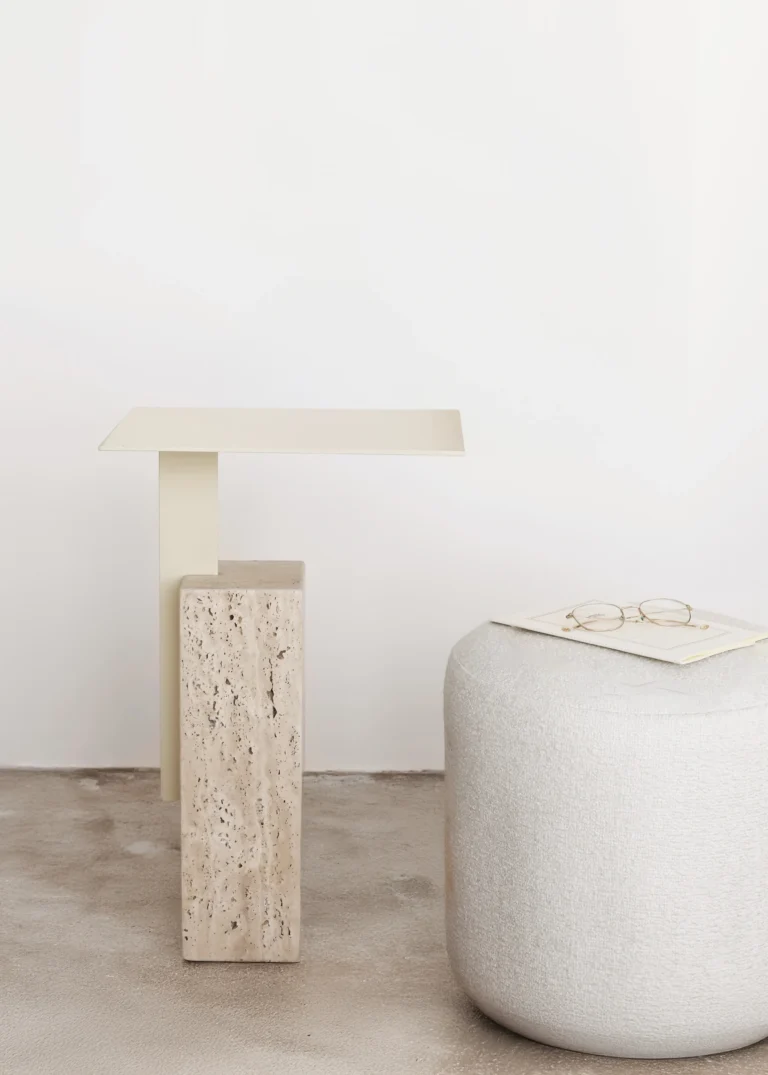 Mono - Travertine And Metal Side Table — 7