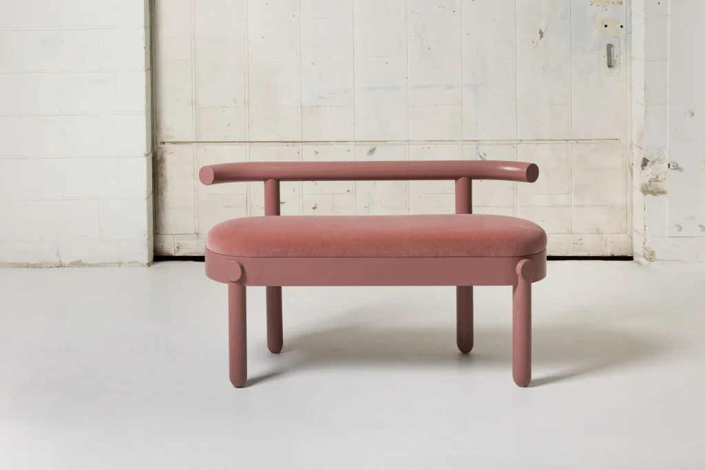 Mt Curve Bench In Ash Hardwood And Mohair Velvet — 2
