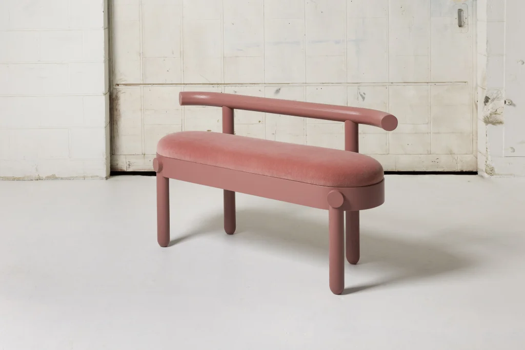 Mt Curve Bench In Ash Hardwood And Mohair Velvet — 3