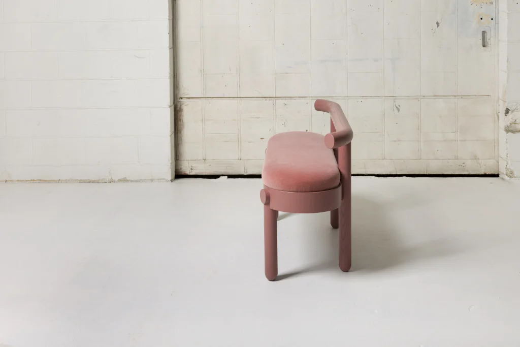 Mt Curve Bench In Ash Hardwood And Mohair Velvet — 4