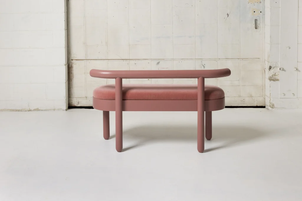 Mt Curve Bench In Ash Hardwood And Mohair Velvet — 5