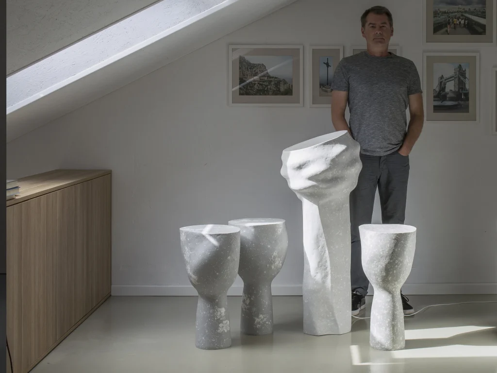 Solid White Stone Side Table - Plinth Series In Cast Stone By Donatas Zukauskas — 10