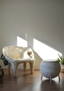 Zwampen mycelium lounge chair with an organic fungal form by Olle Sahlqvist