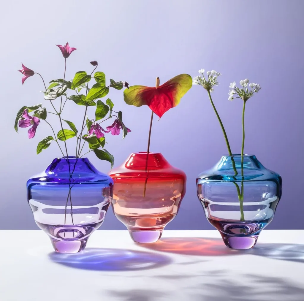 Trdlik mouth-blown glass vase in erbium pink with a folded form by Frantisek Jungvirt