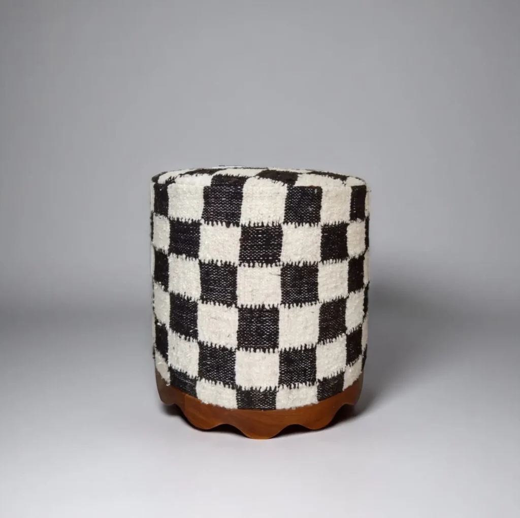Checkered stool with scalloped edge by Diego Olivero
