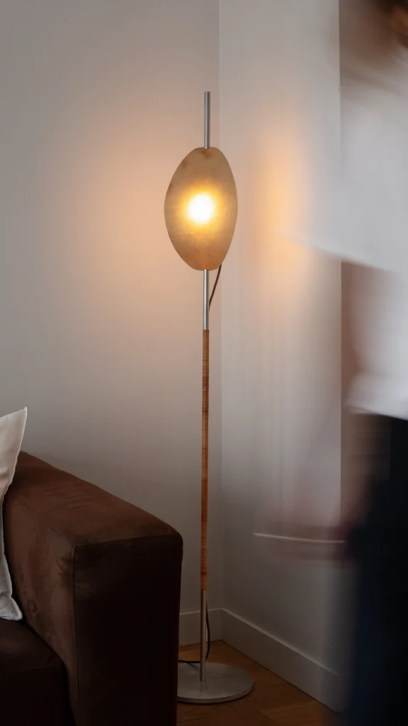 Deas Floor Lamp In Aluminum And Rattan — 12