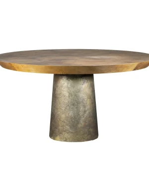 Benino Pergamino - Round Pedestal Table In Parchment And Cast Bronze