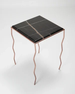 Forma Prima – Side Table In Nero Noir Marble & Copper Chrome